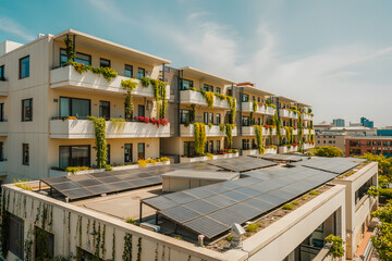 Fototapeta premium Modern Eco-Friendly Apartment with Rooftop Solar Garden