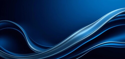 Abstract dark blue, silver, and gray fluid curves, dynamic flowing waves, horizontal banner,  metallic,  motion