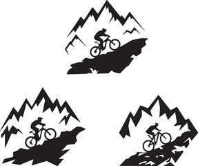  A boy is racing a bicycle on a winding mountain road image