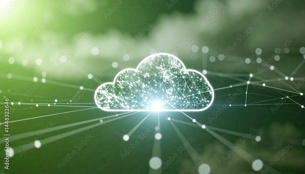 Poster modern digital cloud computing concept with glowing network connections symbolizing data transfer an
