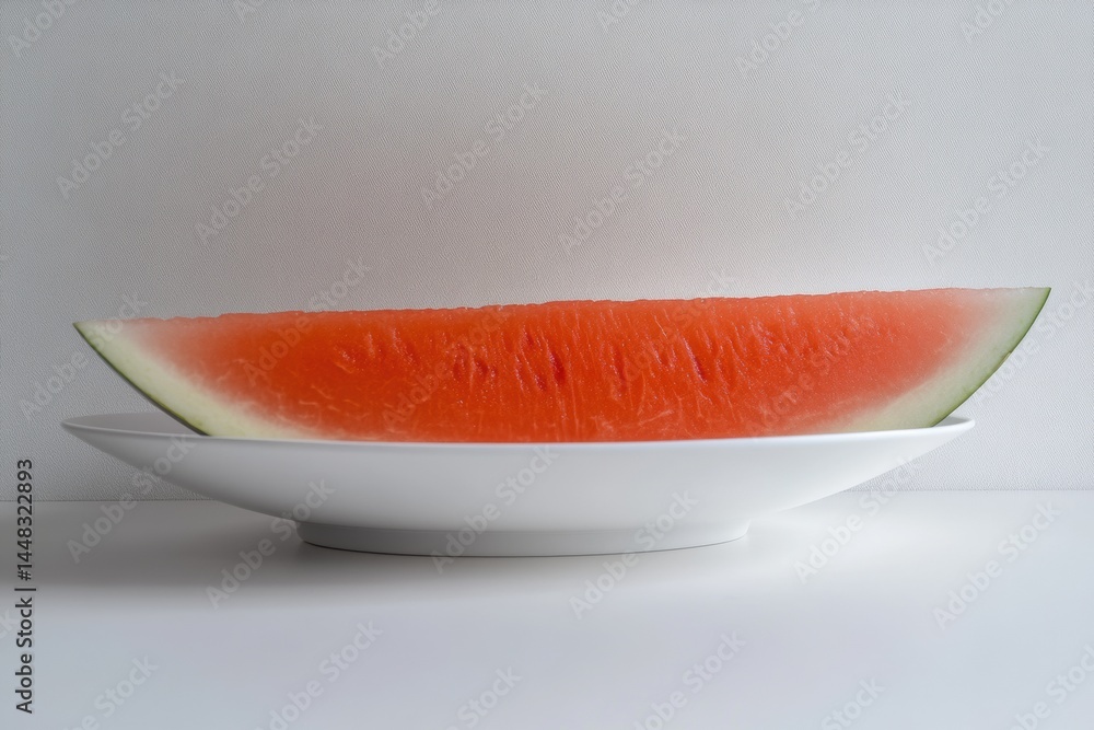 Poster watermelon slice on a white plate with a minimalist background highlighting freshness and simplicity