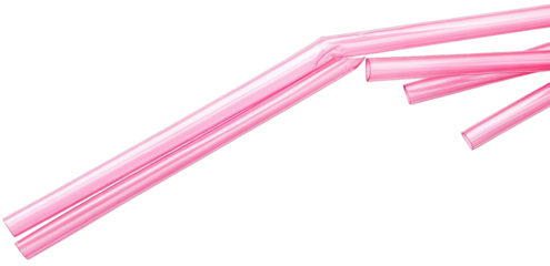 A collection of pink drinking straws arranged in a dynamic formation. set against a clean white background. ideal for use in beverage-related marketing or promotional materials