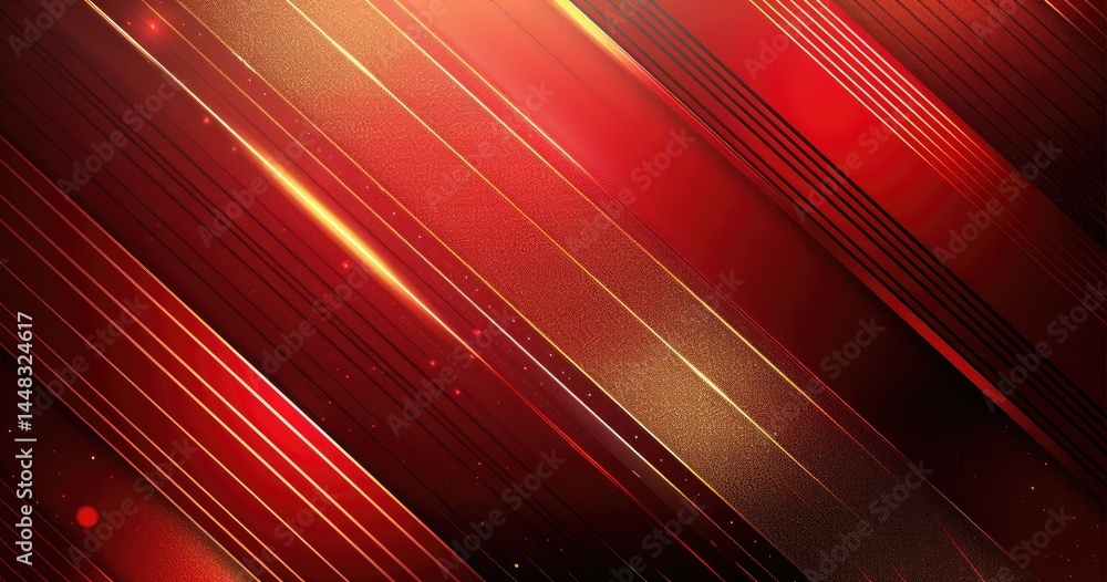 Poster a vibrant abstract design featuring diagonal lines in shades of red and gold, creating depth.