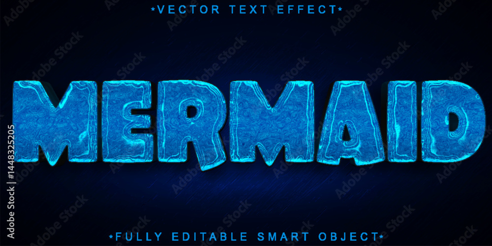 Poster soft beauty mermaid vector fully editable smart object text effect