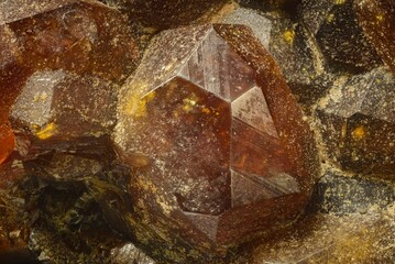 Garnet (andradite, hessanite) crystals. Sinyaya Rechka deposit, Far East, Russia. High...