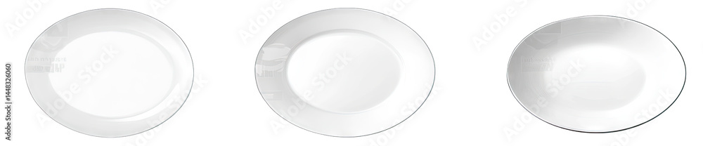 Poster a set of three elegant. empty white plates arranged in a row. showcasing their smooth surfaces and s