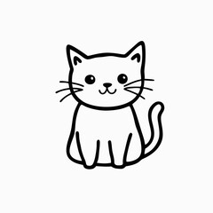 Cartoon kitten sitting with smiling face in black outline style. Concepts: children’s illustration, pet branding, vet clinic design, sticker packs, baby products, school visuals, animal blogs
