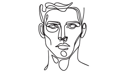Continuous one single minimal line drawing men face