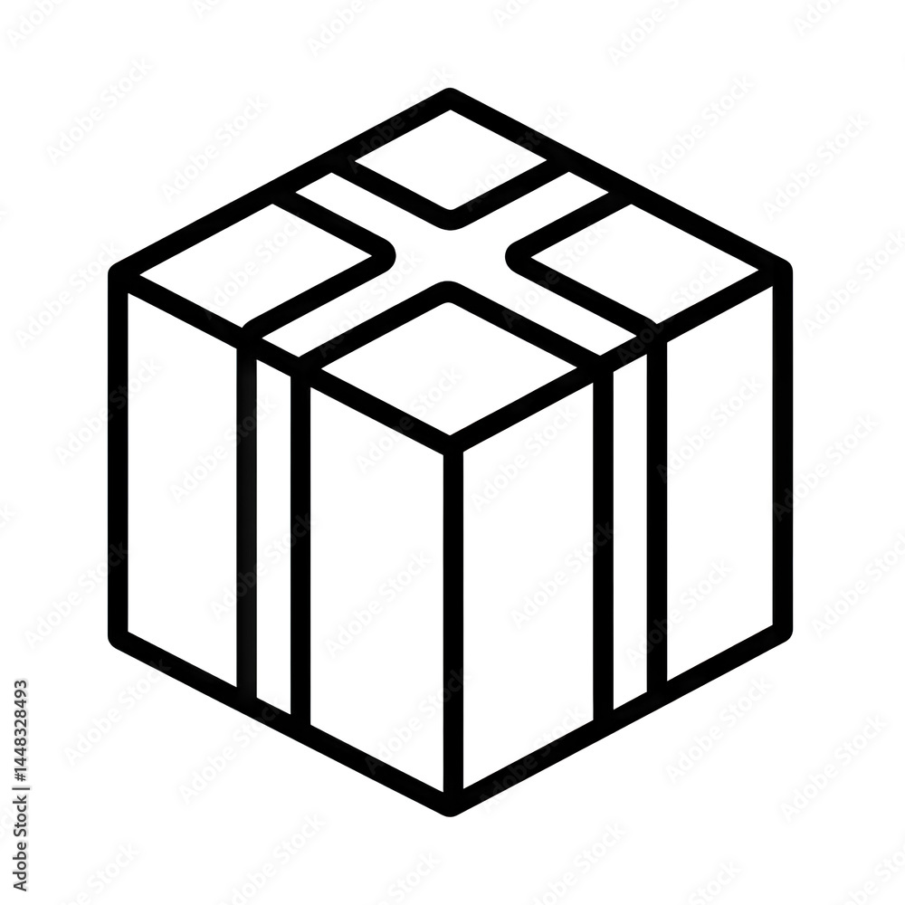 Poster a minimalist illustration of a cube-shaped package with distinct edges. symbolizing delivery service