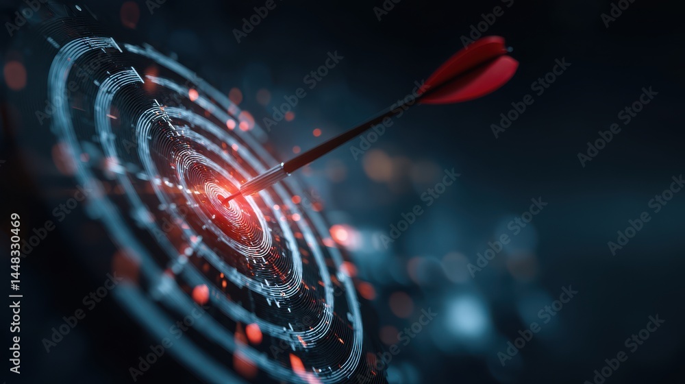 Aufkleber a stunning image of arrow hitting target in the digital realm using data and cyber technologies, hig