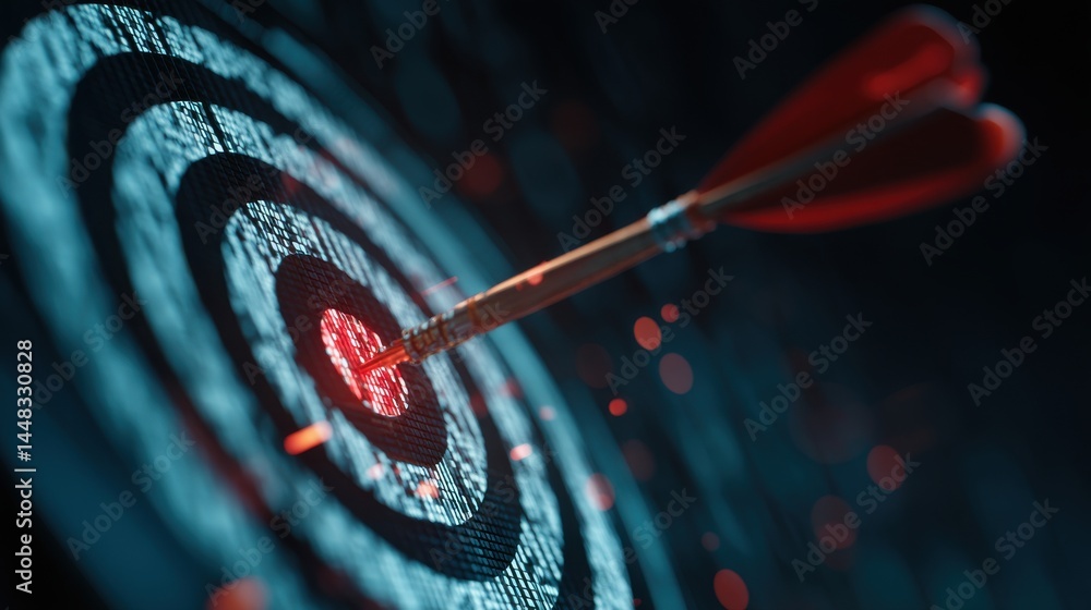 Aufkleber a stunning image of arrow hitting target in the digital realm using data and cyber technologies, hig