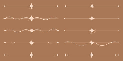 Y2k divider with sparkles, set of borders and retro decorations, dividers, line drawings. Vector illustrations.