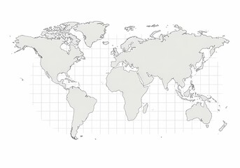 A Simple World Map with a Grid Overlay, Showing Continents and Oceans