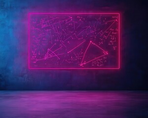 Digital chalkboard filled with complex trigonometric identities glowing in neon light