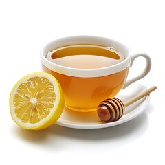 Invigorating Citrus Infusion: A steaming mug of golden tea, a slice of zesty lemon, and a drizzle of natural honey form a perfect combination, inviting a moment of wellness and sensory delight.