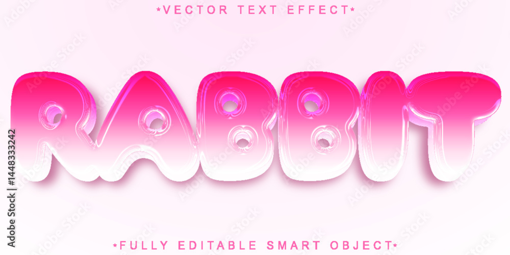 Aufkleber cartoon pink rabbit vector fully editable smart object text effect