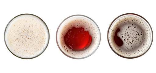 Three distinct glasses of beer showcasing different colors and frothy textures. placed on a dark surface. perfect for a beverage advertisement or pub menu design