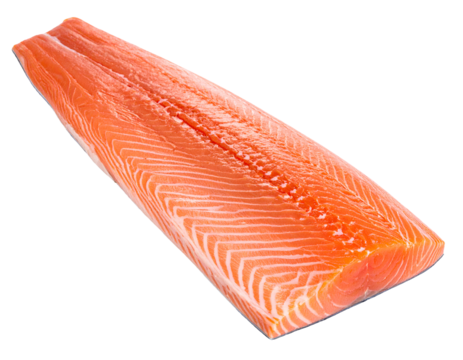 realistic close-up of fresh raw salmon fillet with vibrant pink flesh on isolated background
