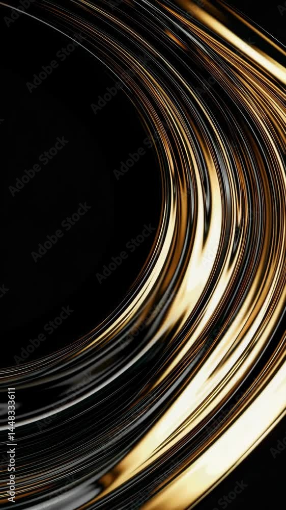 Poster flowing liquid gold patterns in motion abstract art with dynamic curves and vibrant shine