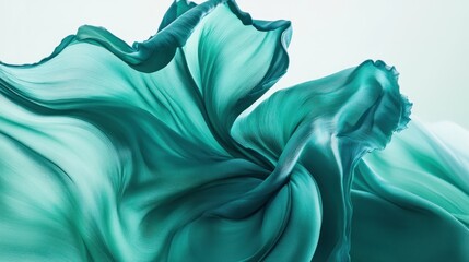 Naklejka premium Teal fabric drapes in fluid, flowing movement.