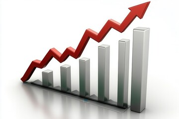 Rising graph with red arrow indicating growth in business performance and success