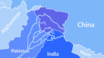 Map of  water rivers between Pakistan and India.