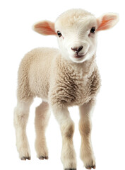 Fototapeta premium A cute. fluffy lamb stands confidently in a bright setting. showcasing its soft wool and playful demeanor. with a blurred natural background suggesting a pastoral environment