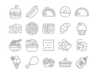 Food Icon Pack Vol. 01 AI, EPS, SVG and PNG Food Vector Symbols. Pack of 20 fully customizable icons.