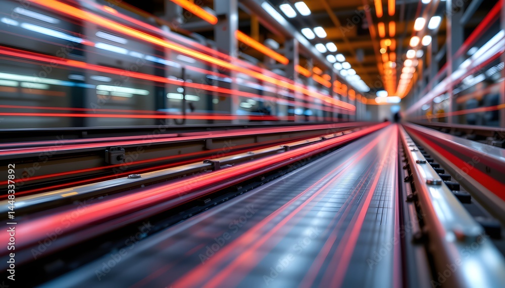 Aufkleber industrial conveyor belt: an abstract image showcases a dynamic conveyor belt system in a factory se