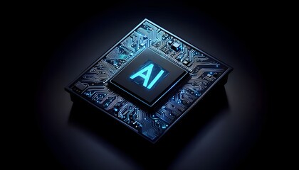 Futuristic AI Chip with Intricate Blue Circuitry
