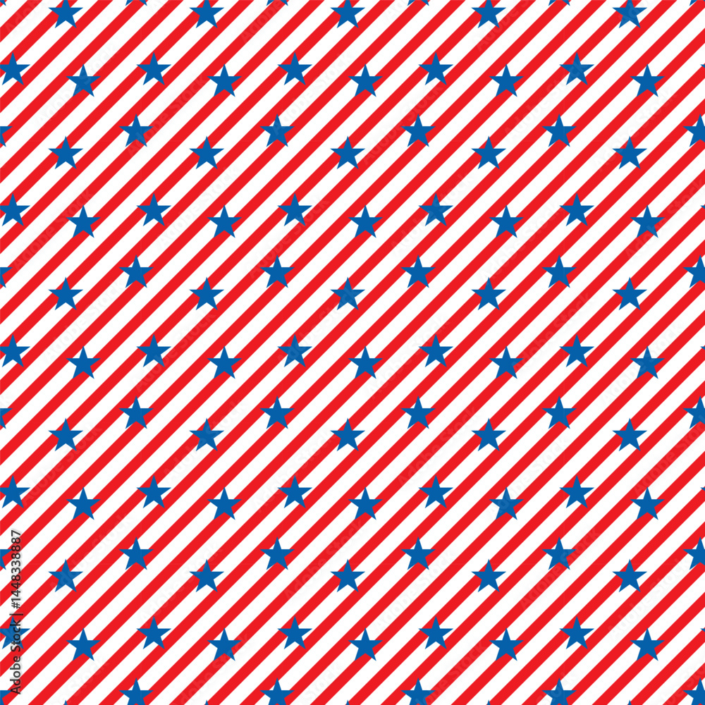 Wall mural seamless pattern with stripes and stars.patriotic seamless pattern with red and white diagonal lines
