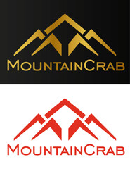 Logo in the form of a minimalistic stylized crab or mountains, red and gold colors
