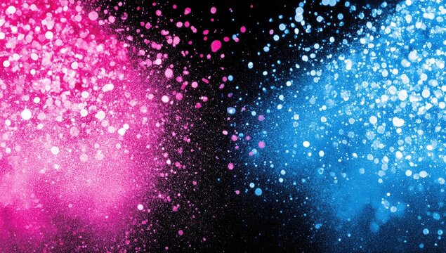 Vibrant pink and blue powder explosion on black