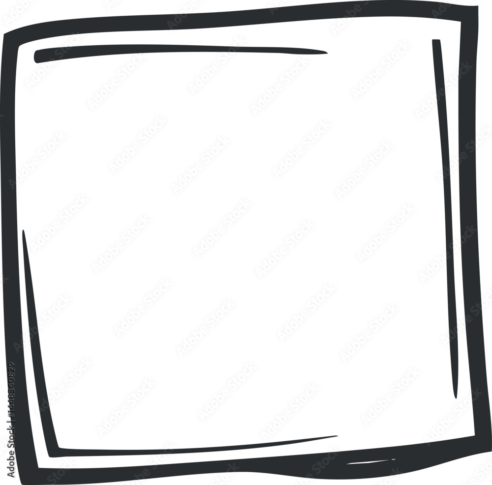 Poster black hand-drawn square frame with uneven lines on white background for decorative use