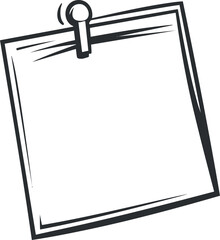 Black and white sketch of a blank sticky note pinned with a pushpin for reminders or messages