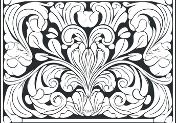 Black and white ornamental vintage floral baroque pattern with elegant swirls and leaves
