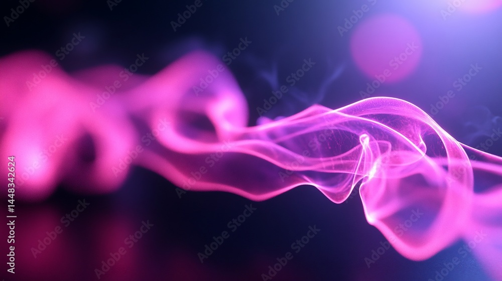 Poster abstract neon waves flowing with glowing particles on a dark background