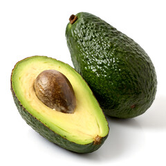 avocados slice and isolated on a rustic wooden board, with a white background