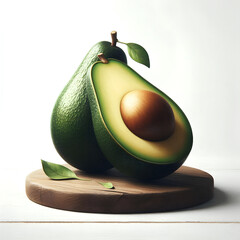 avocados slice and isolated on a rustic wooden board, with a white background