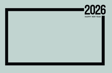 Minimalist calendar design, 2026 year display, black rectangular frame, pale mint green background, simple typography, clean layout, negative space, modern aesthetic, graphic design, new year concept.