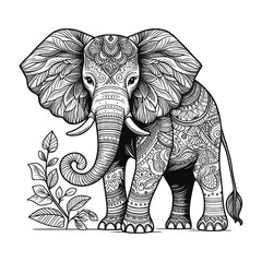 A beutiful vector Zentangle stylized and antistress coloring page elephant