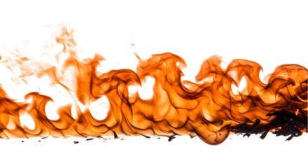Fiery Dynamic Flame Abstract Texture of Burning Fire, Hot Orange and Yellow Hues, Isolated on White Background, Perfect for Design Elements