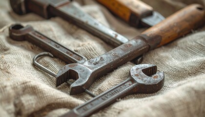 Close-Up Flat Lay of Vintage Repair Tools on Linen
