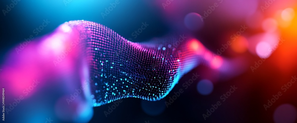 Aufkleber abstract wave of neon lights with blurred bokeh background showcasing digital motion
