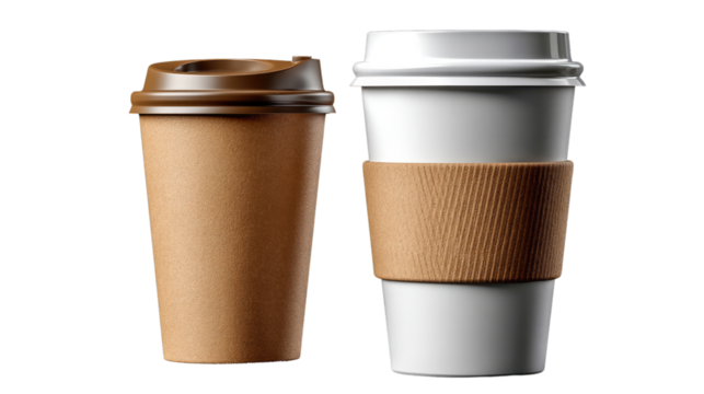 Coffee Cups: A visual duo of two coffee cups, designed for the on-the-go caffeine enthusiast, in a studio shot. These cups capture the essence of morning ritual.