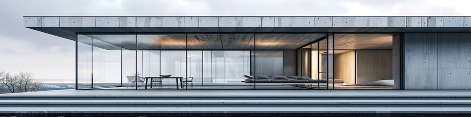 Modern concrete house with large glass facade