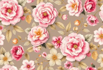 Pastel vintage floral wallpaper with gold accents, seamless pattern,  delicate,  arabesque