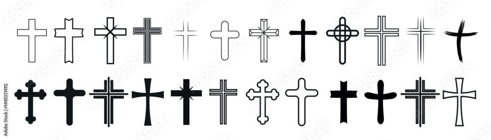 Poster christian cross set. abstract religious cross icon collection. set of cross icons for religion. cros