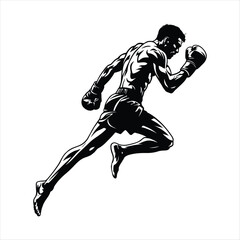 Jumping boxer mid-air punch captured in dynamic vector illustration