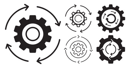 Gear Rotation Icons , Circular Process Arrows and Cogwheel Vector Set , Workflow icon in line style